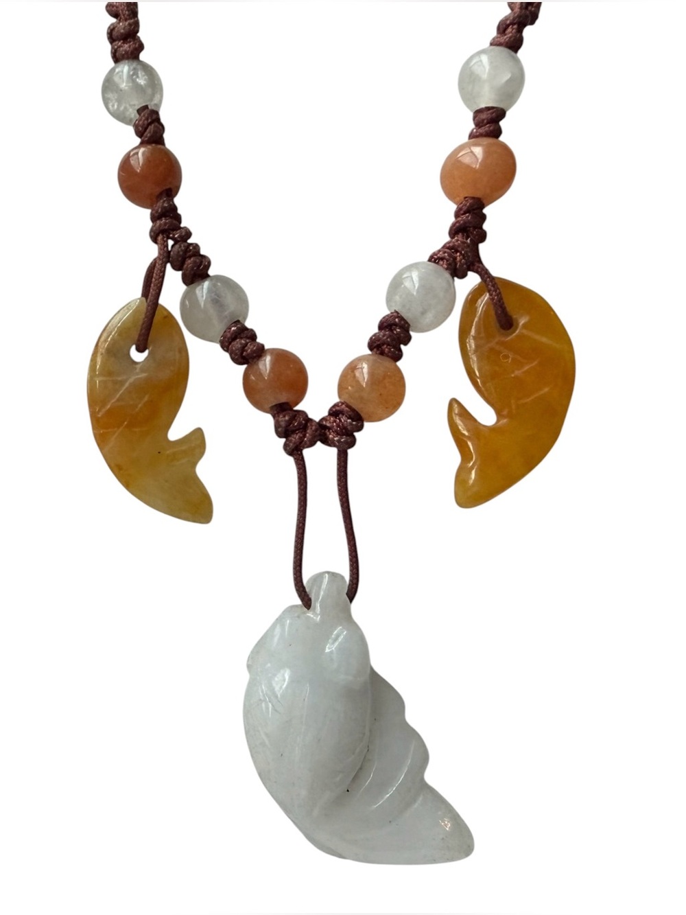 Traditional Authentic Chinese Hand Carved White & Orange Jade Pendant Necklace